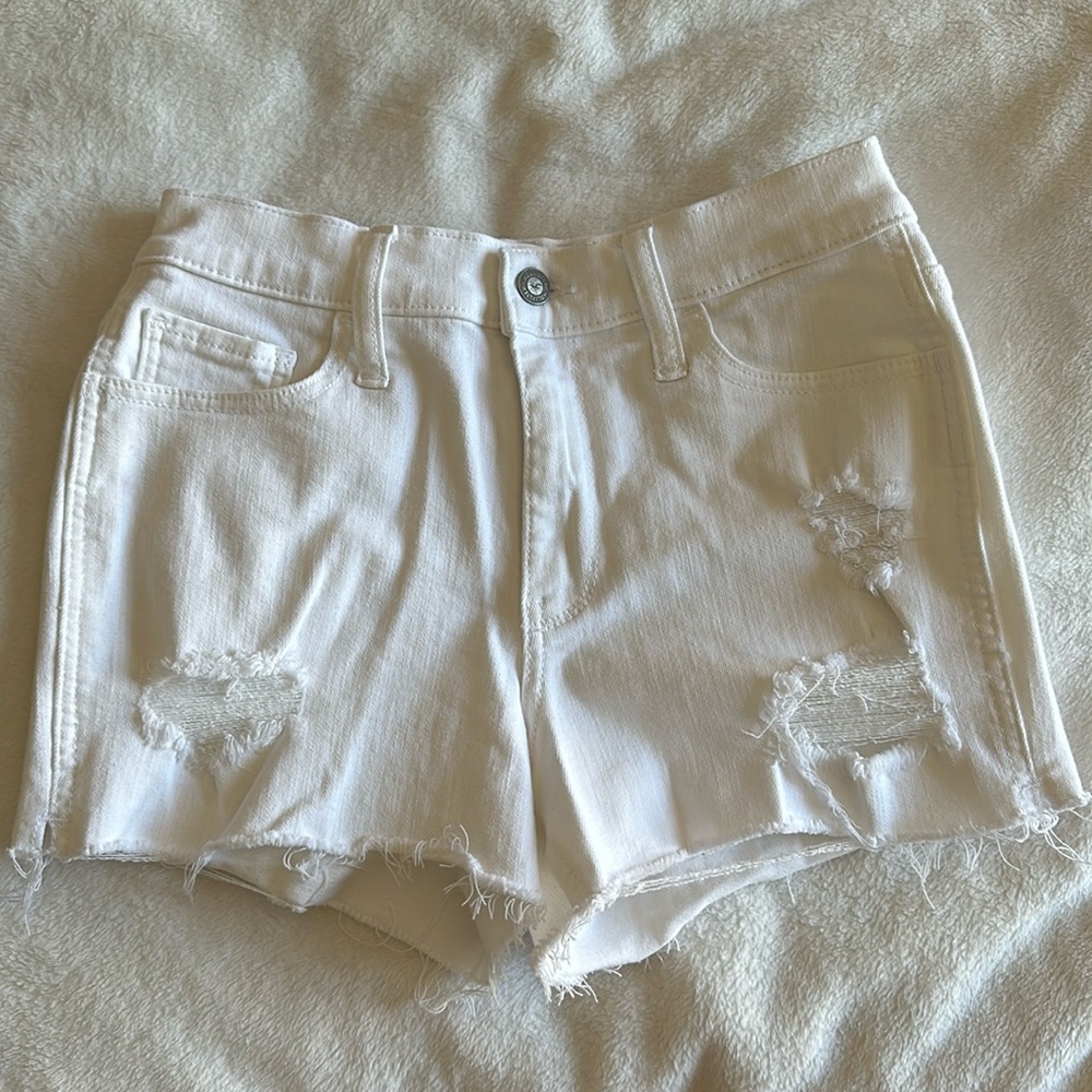 distressed white jean shorts